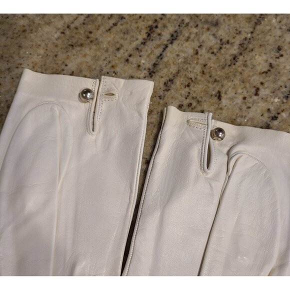 Vintage Women Size M 7 Off-White Soft Kid Leather Formal 8" Gloves Pearly Button - Picture 9 of 14